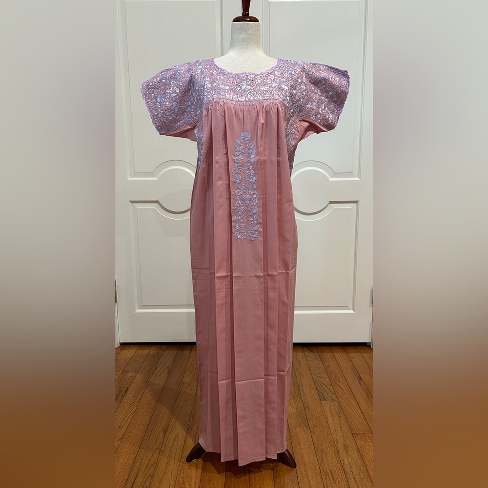 XL San Antonino Maxi Dress,Oax,Mexican dress Hand Embroidered with Silk threads.